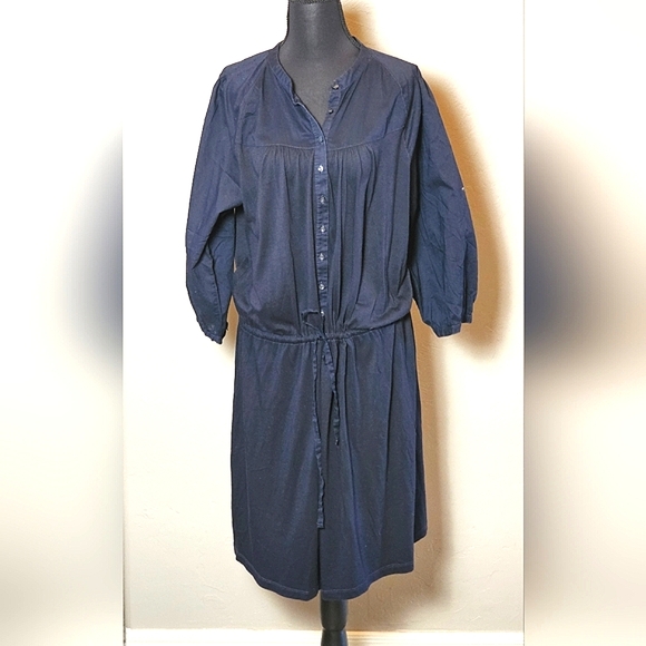 GAP Dresses & Skirts - [GAP] Navy Blue Drawstring Waist Midi Dress 《XL》 3/4 Sleeve